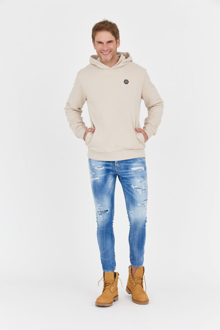PHILIPP PLEIN Beige hexagon hooded sweatshirt