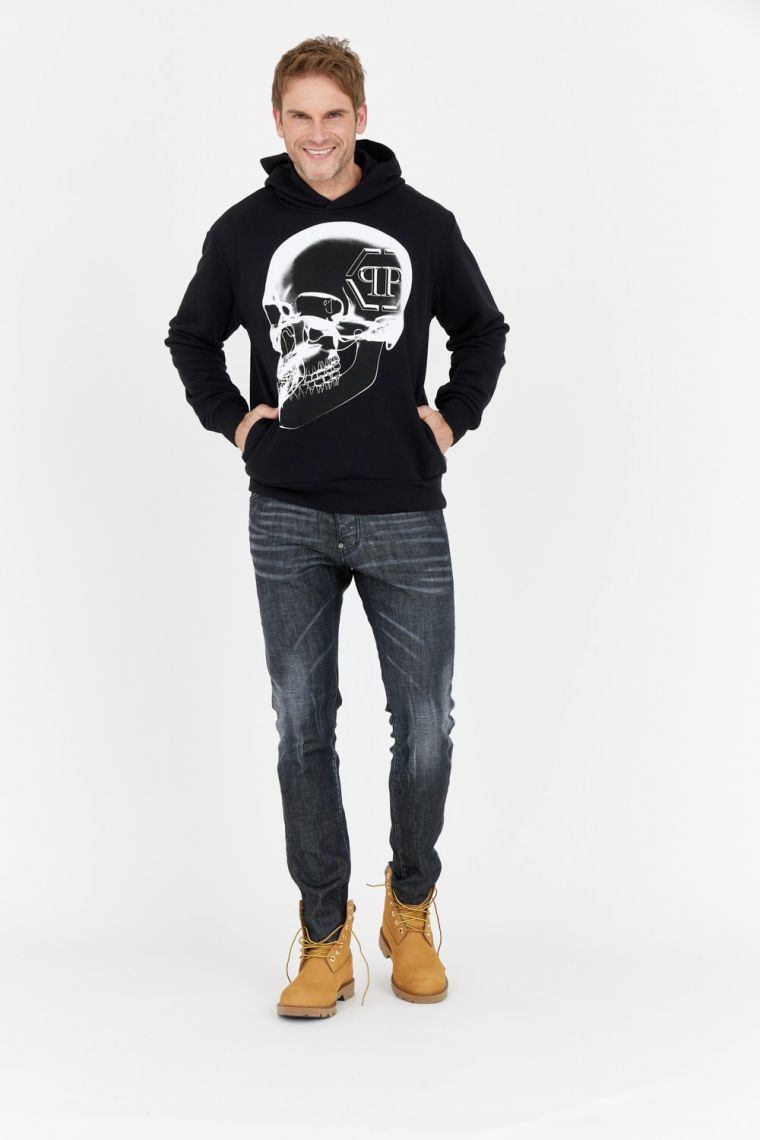 PHILIPP PLEIN Чорне чоловіче худі з рентгенівським черепом
