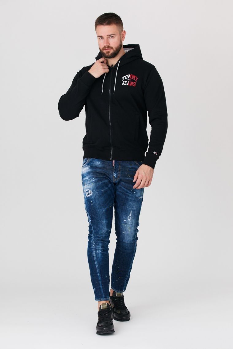 TOMMY JEANS Black men's zip-up sweatshirt with large logo