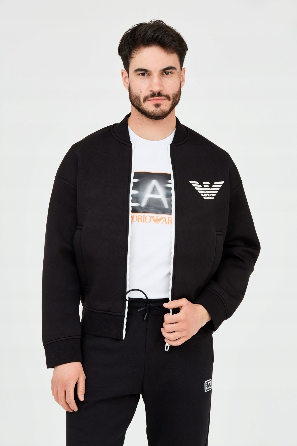 EMPORIO ARMANI Black neoprene sweatshirt for men