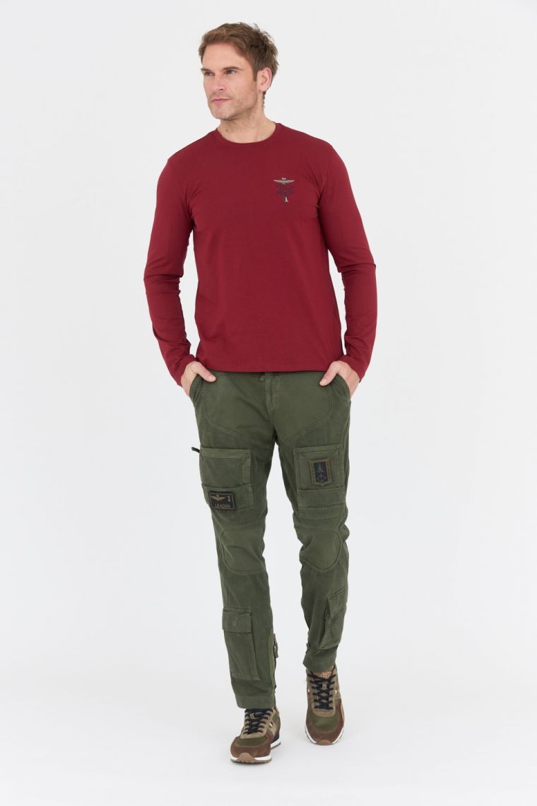 AERONAUTICA MILITARE Bordowy longsleeve męski ze stretchem