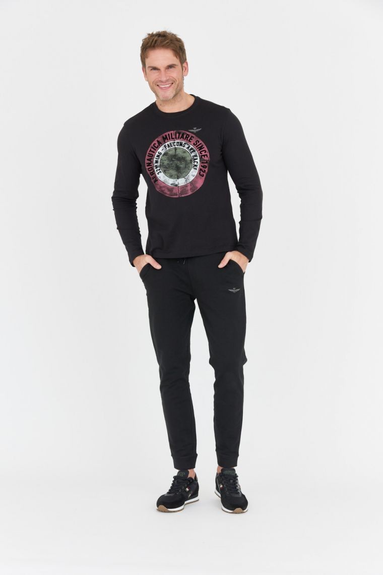 AERONAUTICA MILITARE Black men's longsleeve with round logo