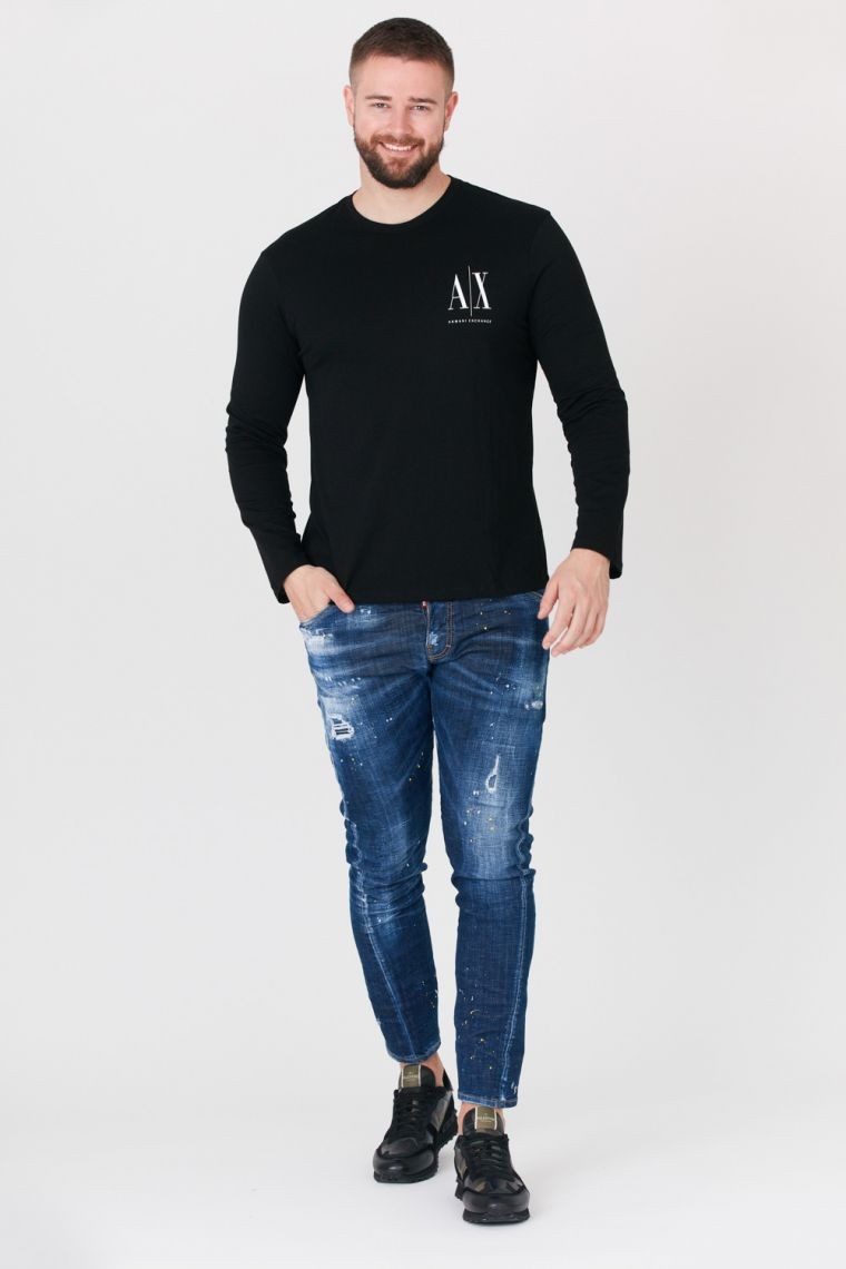 ARMANI EXCHANGE Black men's longsleeve with small logo