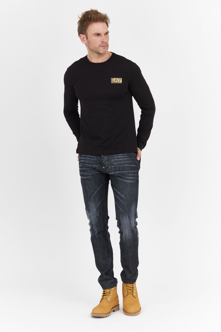 EA7 Black men's longsleeve with logo applique