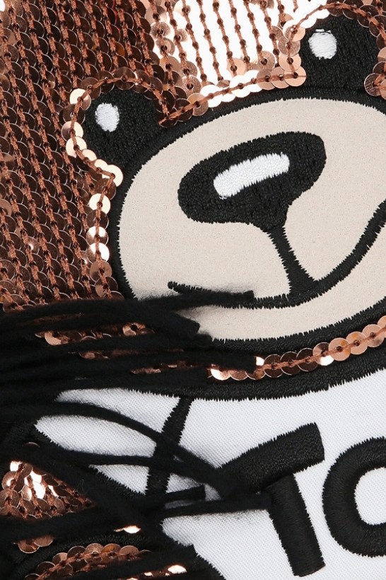 MOSCHINO Czarny szalik damski z misiem z cekinów