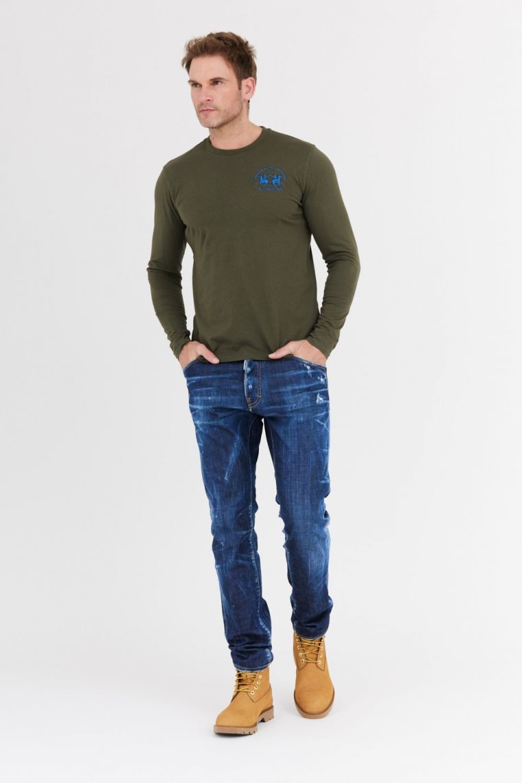 LA MARTINA Zielony longsleeve męski z bawełny