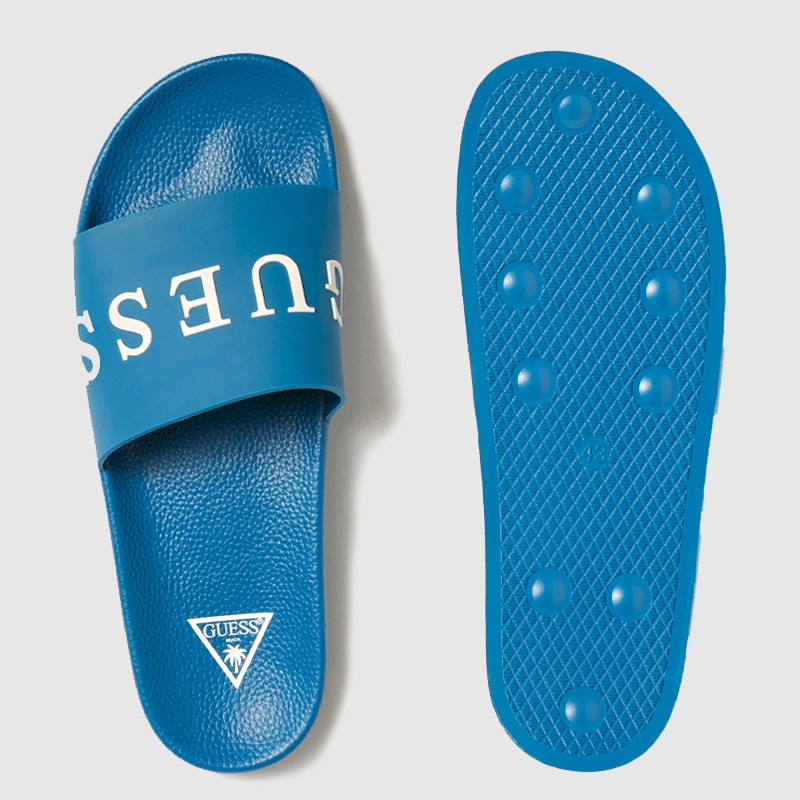 GUESS Niebieskie klapki męskie z białym logo
