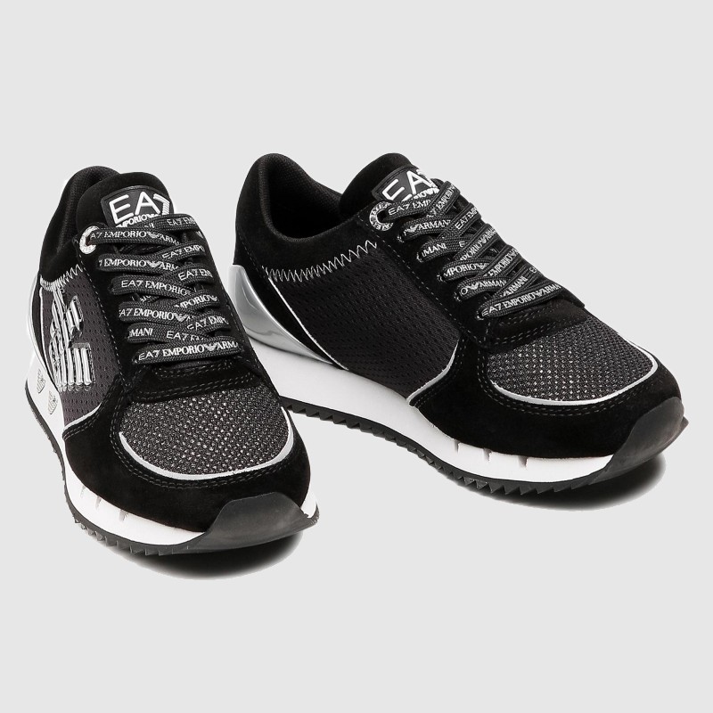EA7 Czarne sneakersy damskie ze srebrnym logo