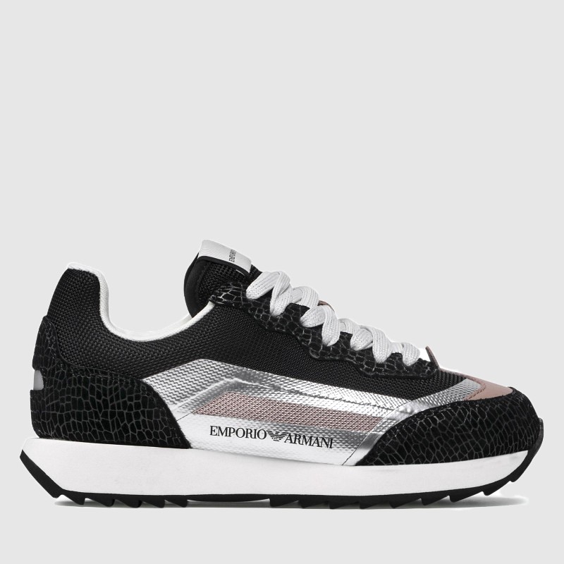 EMPORIO ARMANI Czarne sneakersy damskie ze srebrnymi elementami