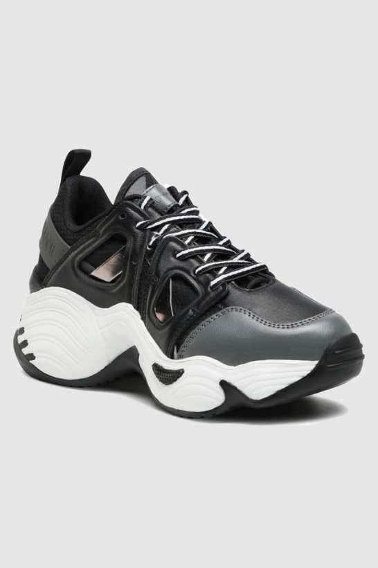 EMPORIO ARMANI Czarne sneakersy damskie na wysokiej białej podeszwie