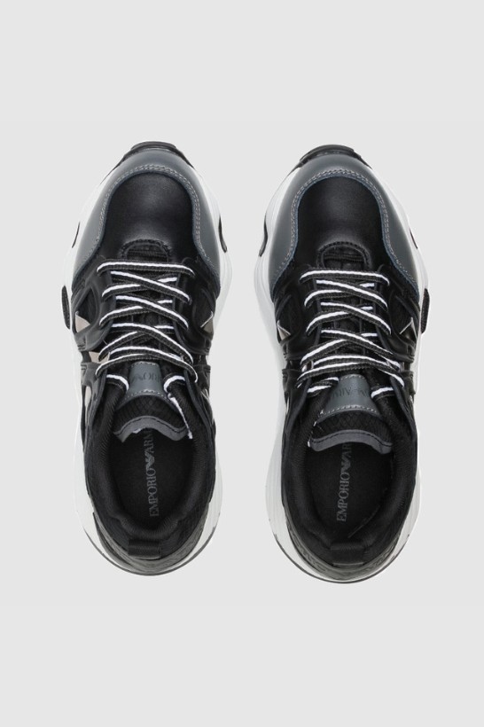 EMPORIO ARMANI Czarne sneakersy damskie na wysokiej białej podeszwie