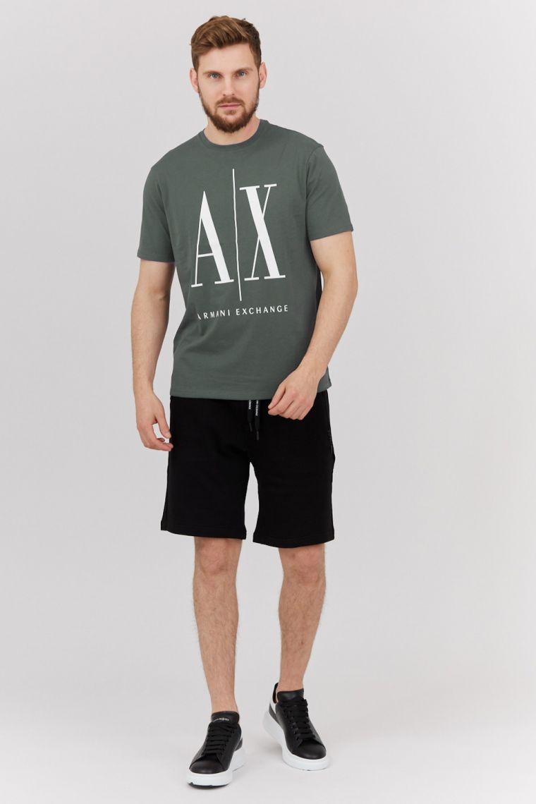 ARMANI EXCHANGE Szaro-zielony t-shirt męski z dużym logo
