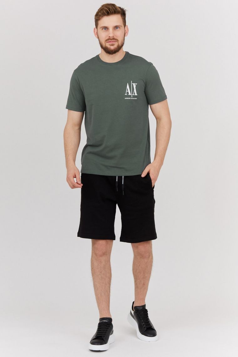 ARMANI EXCHANGE Szaro-zielony t-shirt męski z wyszywanym logo