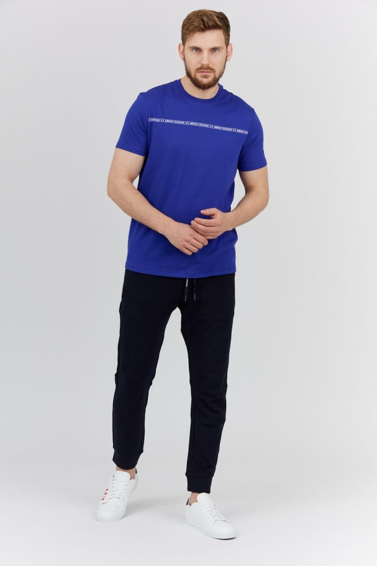 ARMANI EXCHANGE Blue men's t-shirt with logo stripe