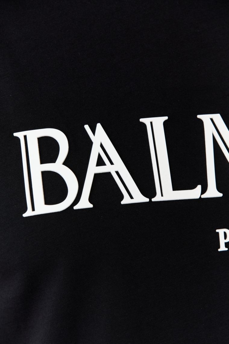 BALMAIN Czarny męski t-shirt z wypukłym gumowym logo