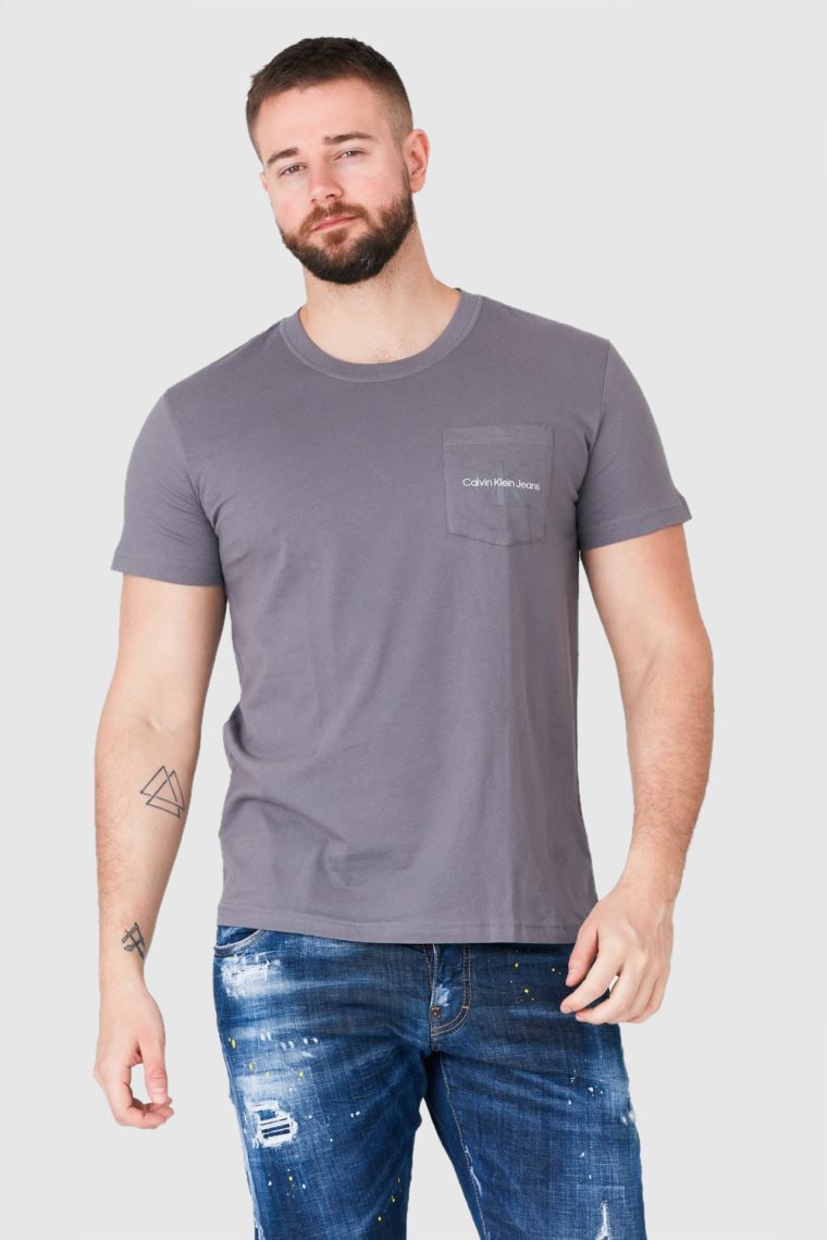 CALVIN KLEIN JEANS Szary t-shirt męski z logo