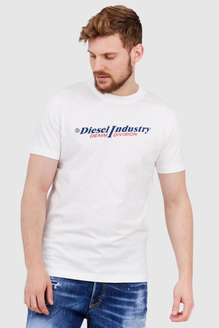 DIESEL Biały t-shirt męski z granatowym logo