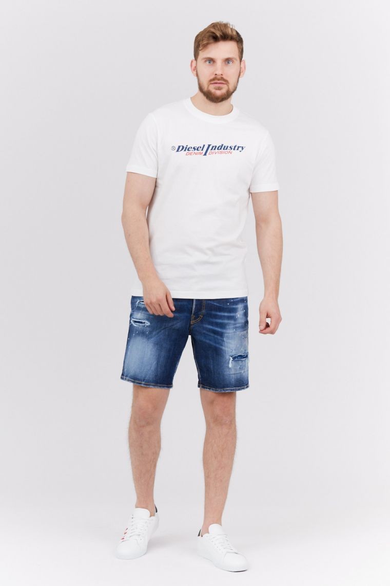 DIESEL Biały t-shirt męski z granatowym logo