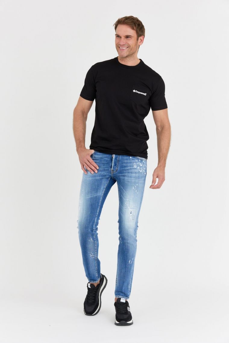 DSQUARED2 Czarny t-shit męski z kieszonką mini gummy