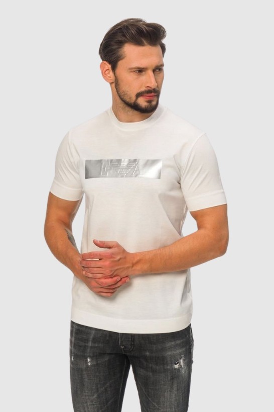 EMPORIO ARMANI White men's t-shirt with silver logo