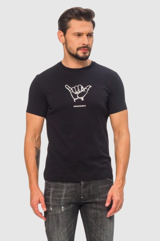 EMPORIO ARMANI Granatowy t-shirt męski z białym printem