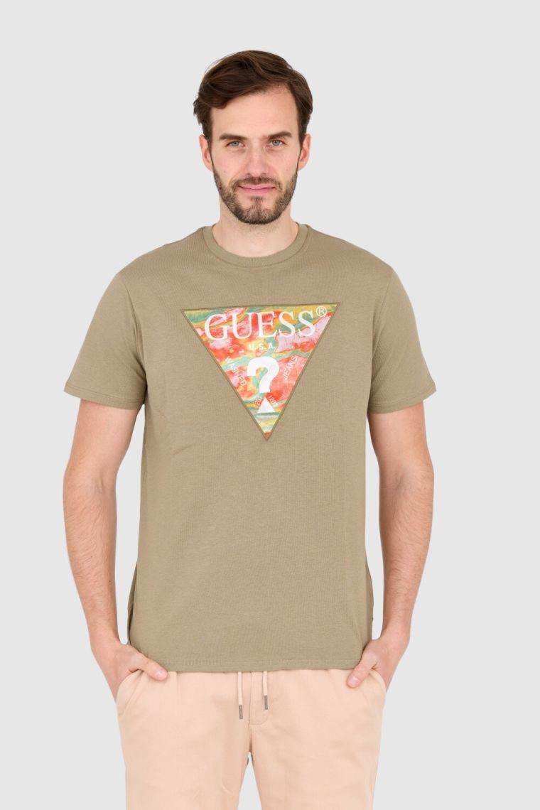 GUESS T-shirt zielony slim fit