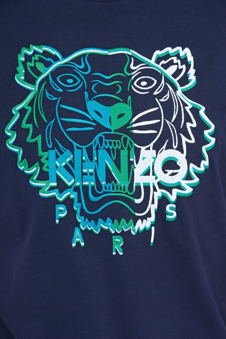 KENZO Granatowy t-shirt męski z wyszywanym logo