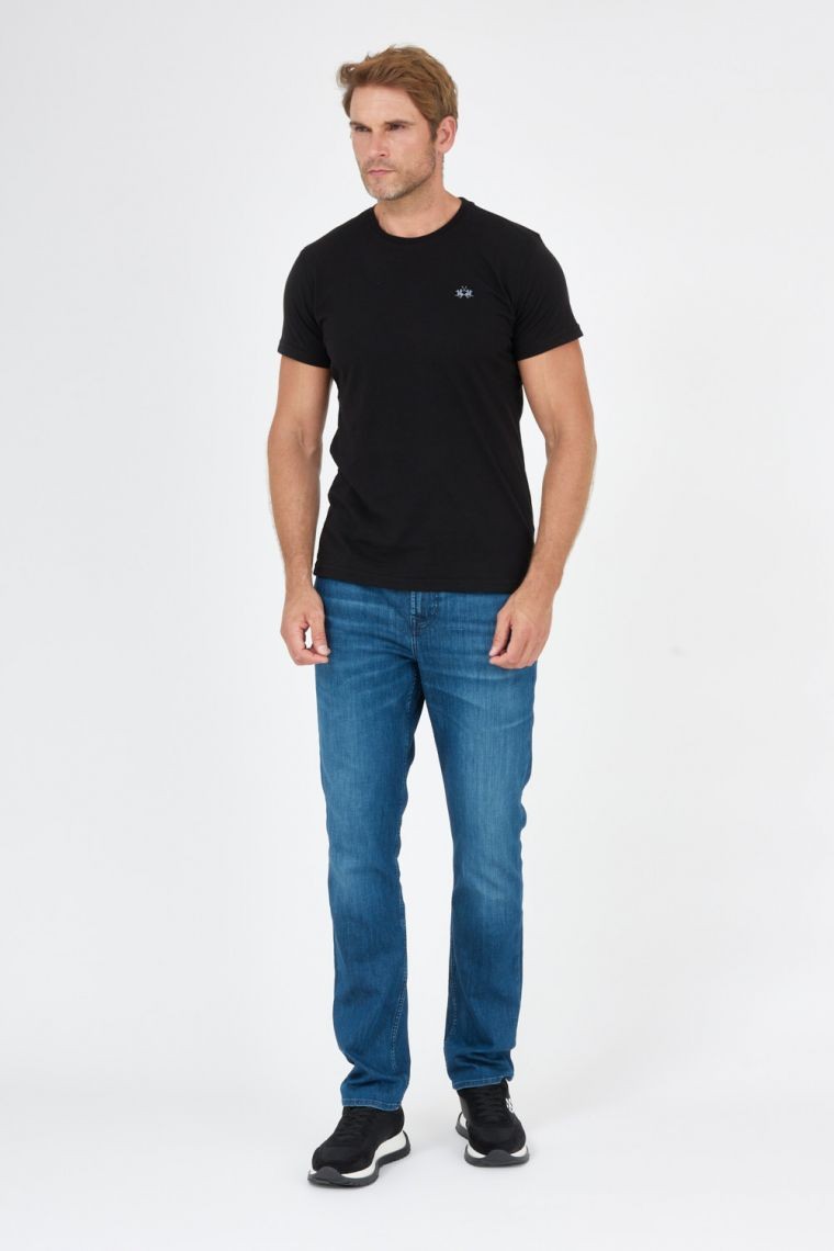 LA MARTINA Czarny t-shirt męski z wyszywanym logo