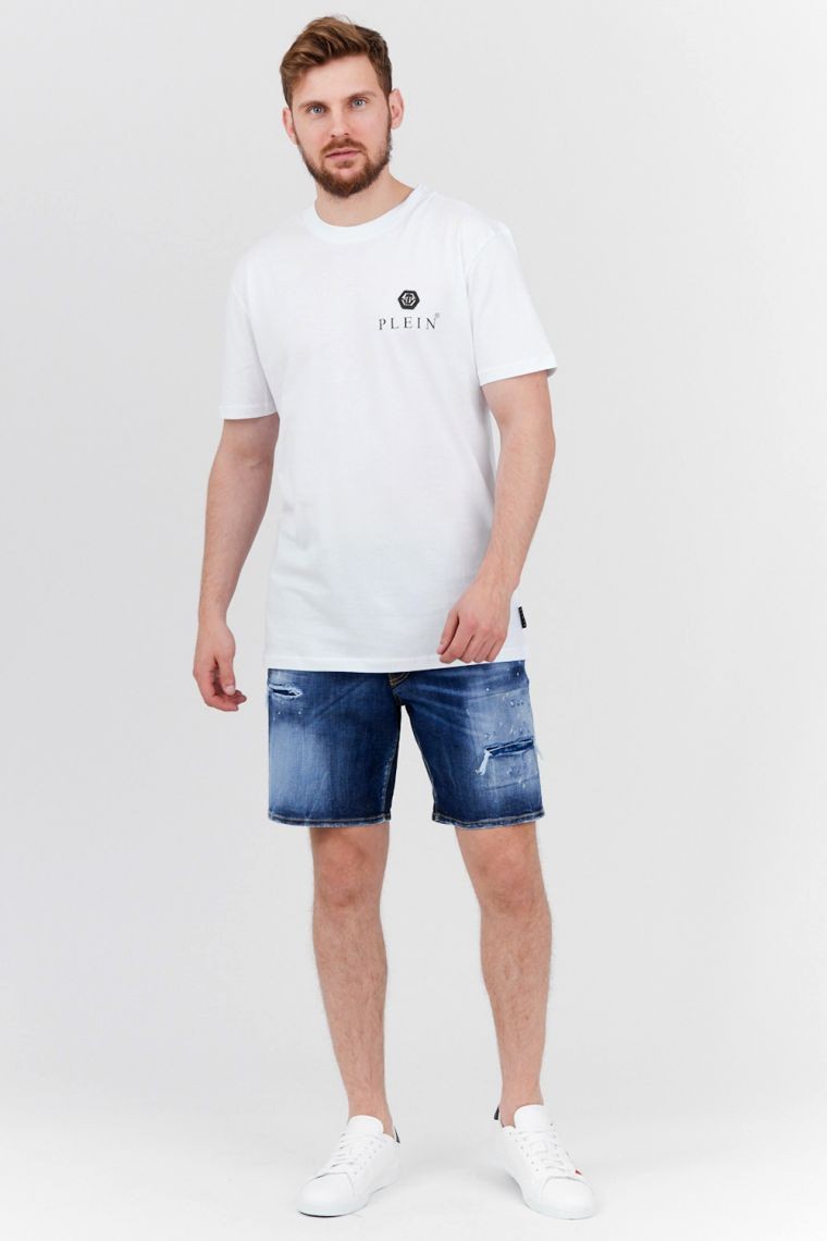 PHILIPP PLEIN Biały t-shirt męski Round neck ss iconic plein
