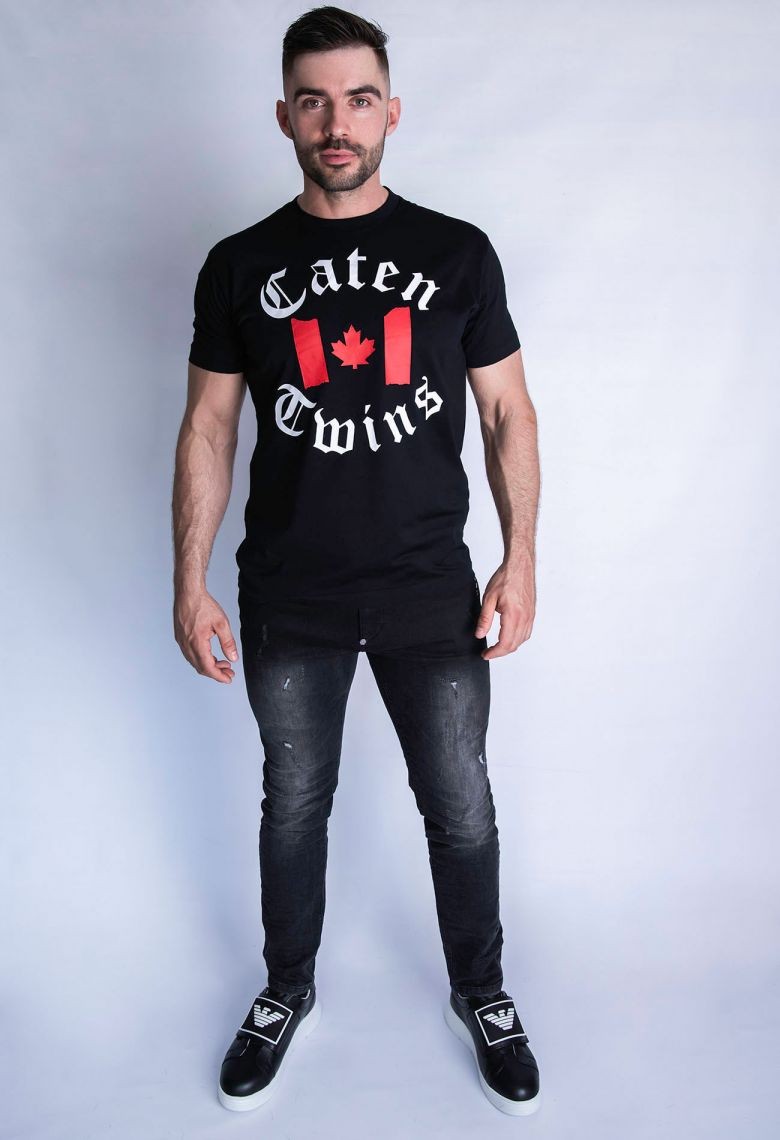 DSQUARED2 T-shirt męski, czarny z nadrukiem ,,caten twins