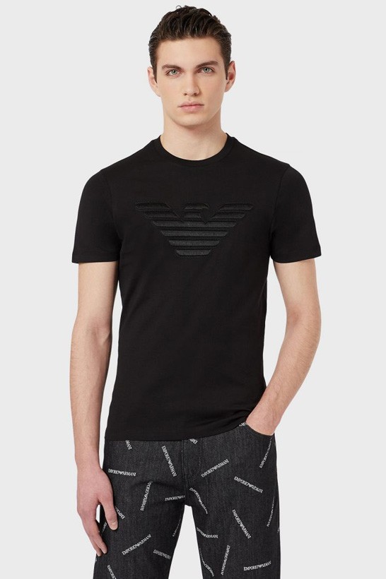 EMPORIO ARMANI T-shirt męski, czarny wyszywane logo
