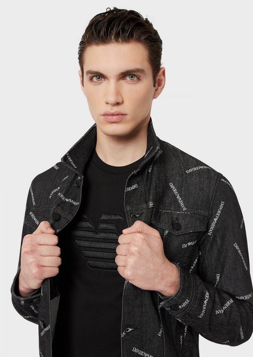 EMPORIO ARMANI T-shirt męski, czarny wyszywane logo