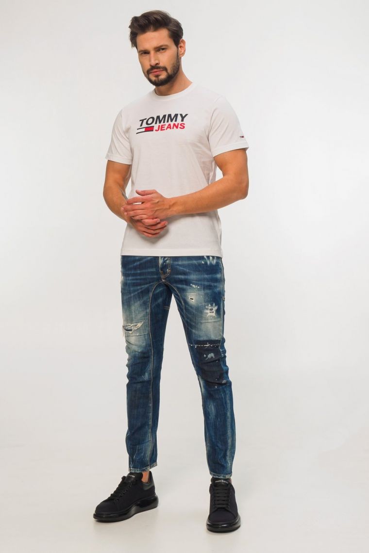 TOMMY JEANS Biały t-shirt męski z dużym logo