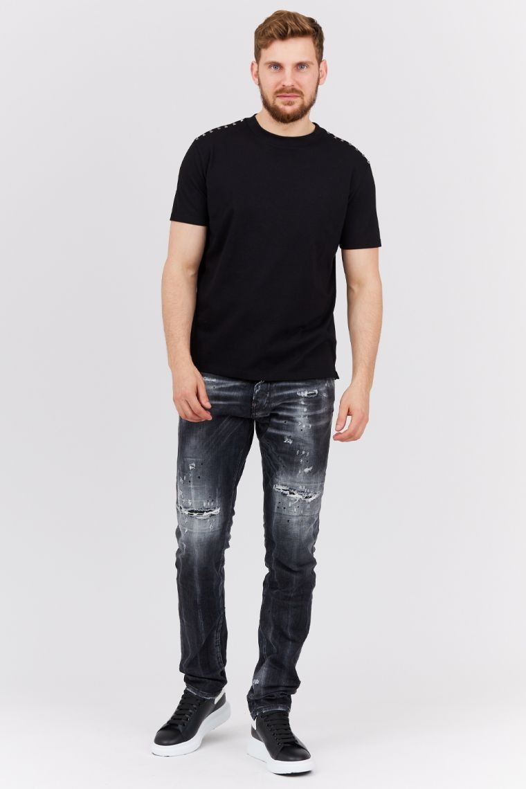 VALENTINO Czarny t-shirt męski z ćwiekami