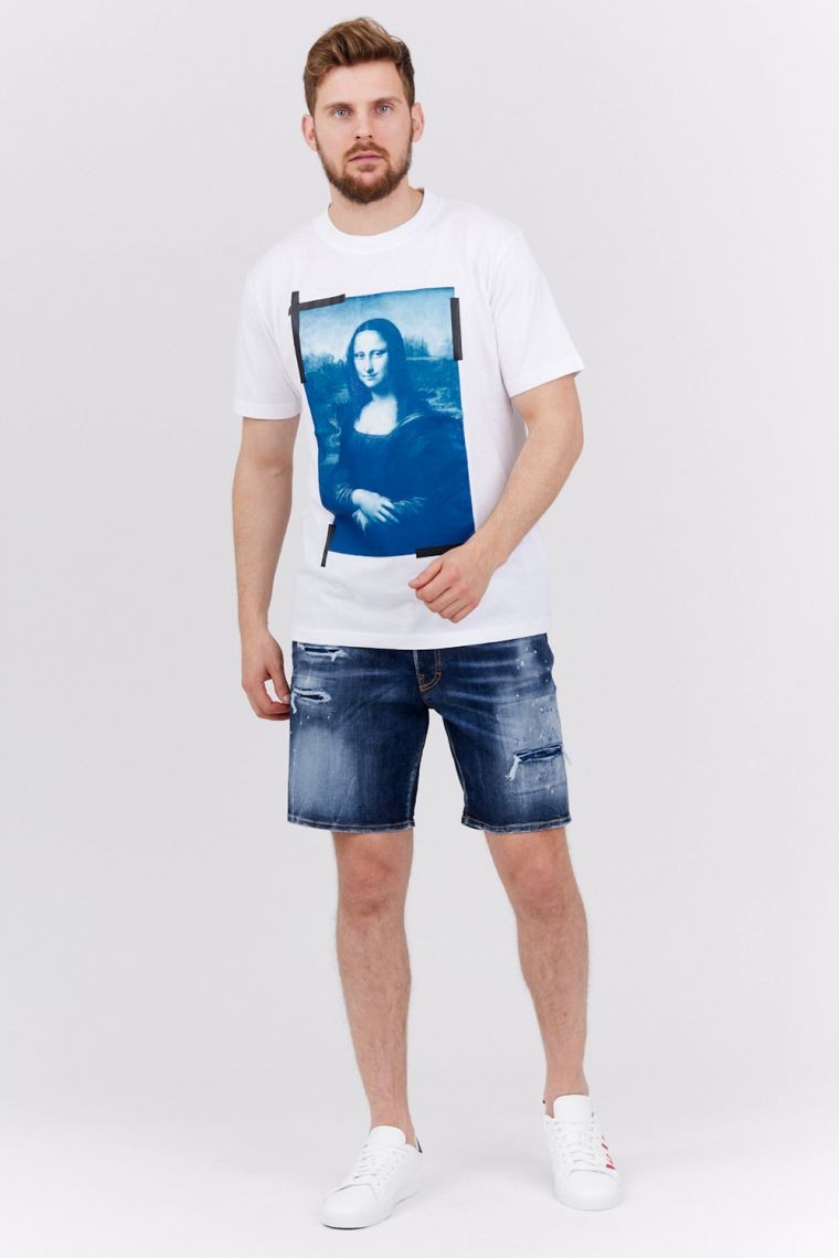 OFF-WHITE Biały t-shirt męski z nadrukiem mona lisy
