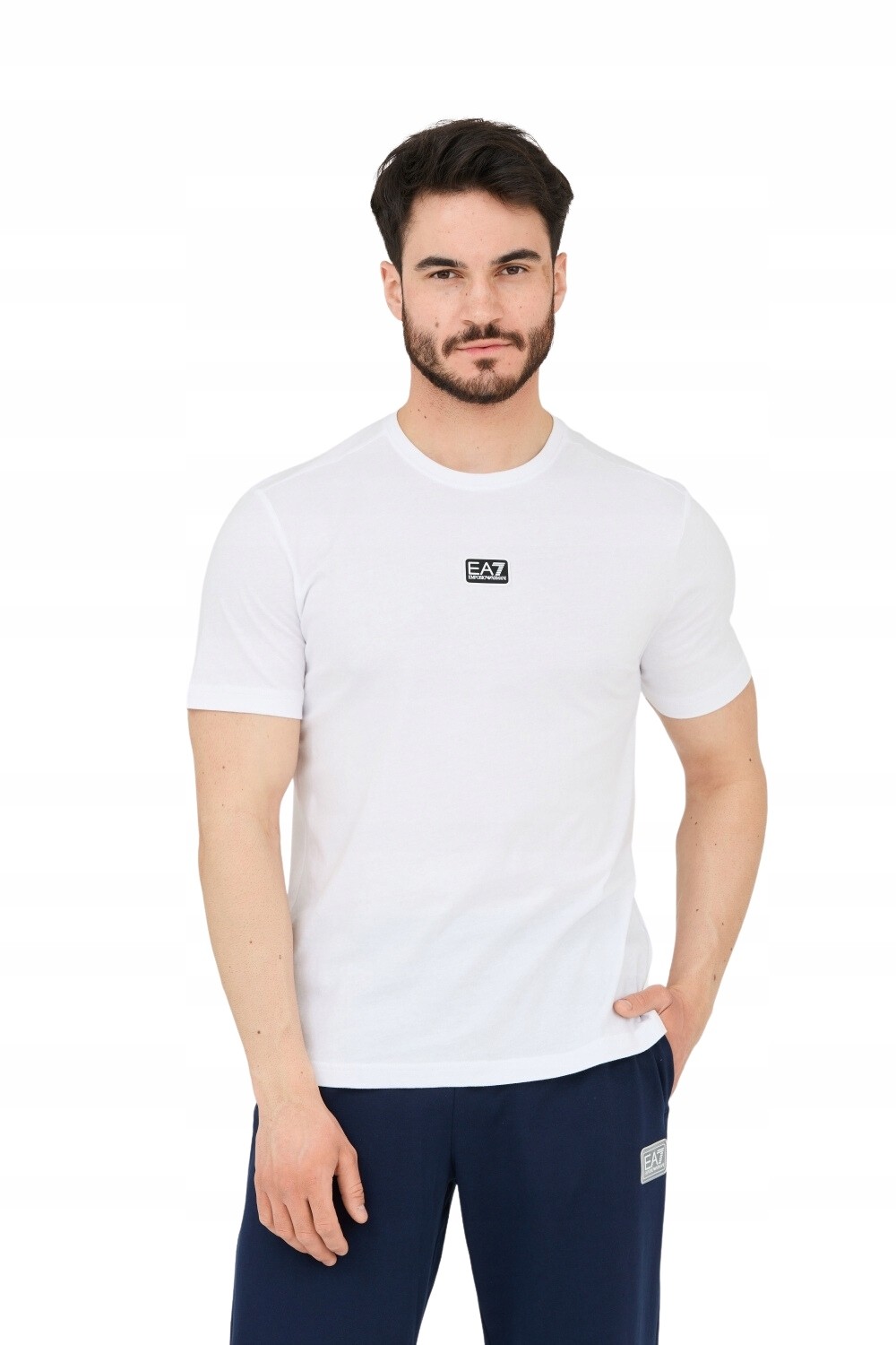 EA7 White men's t-shirt with logo patch
