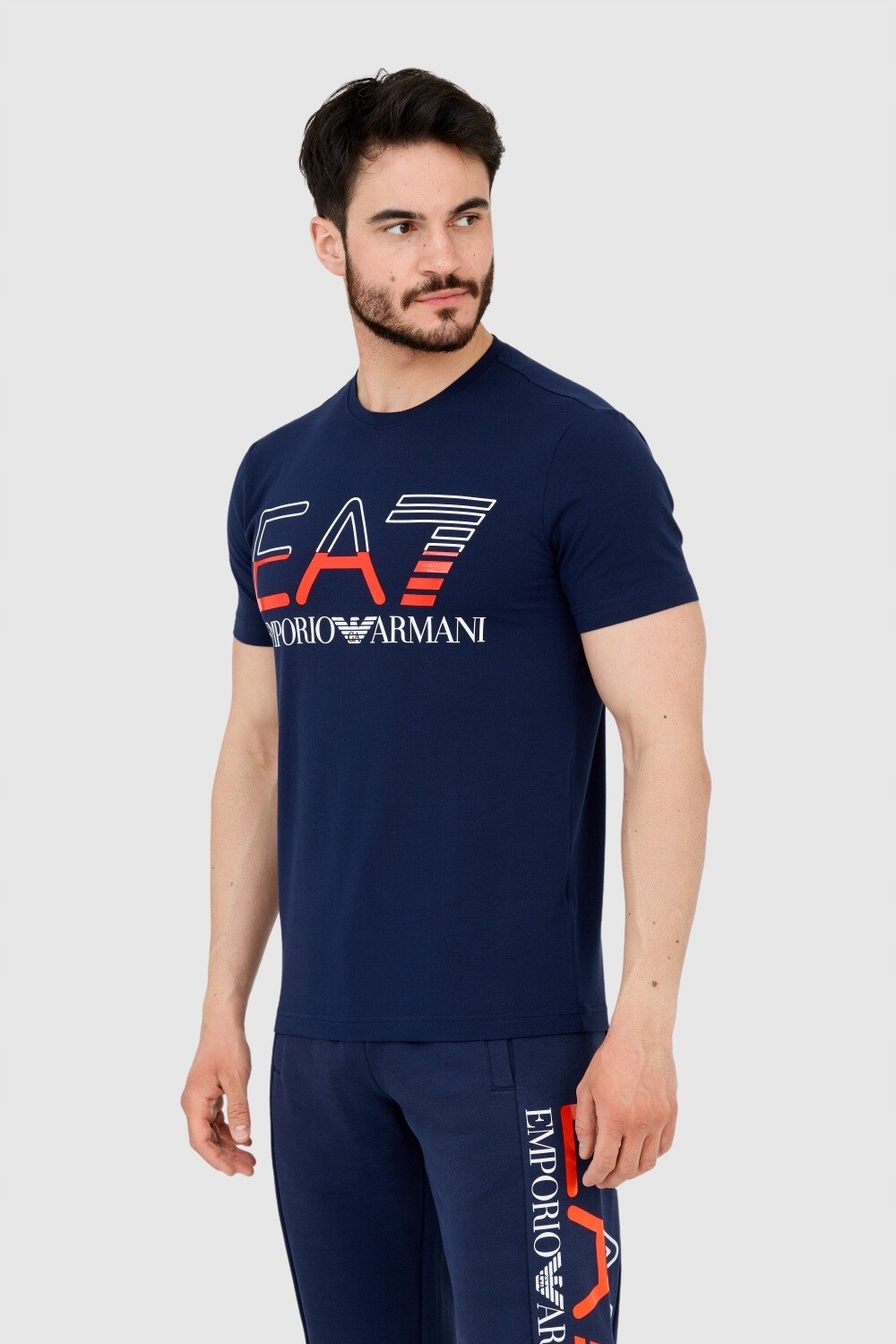 EA7 T-shirt męski granatowy z dużym logo