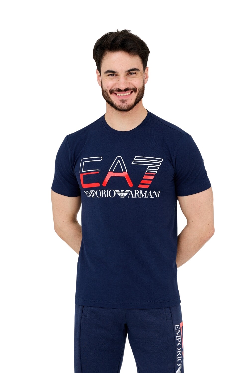 EA7 T-shirt męski granatowy z dużym logo