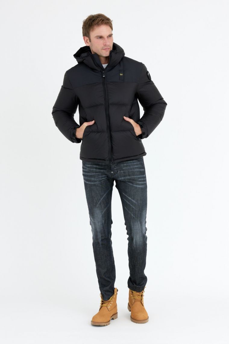BLAUER Czarna kurtka męska Cooper z logo na kapturze