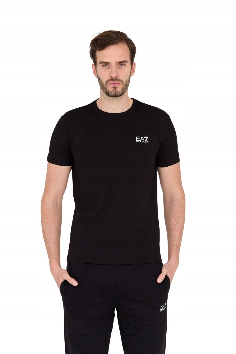 EA7 Чорна чоловіча футболка з маленьким білим логотипом