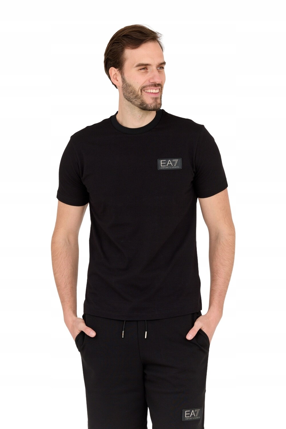 EA7 Black men's t-shirt with logo patch