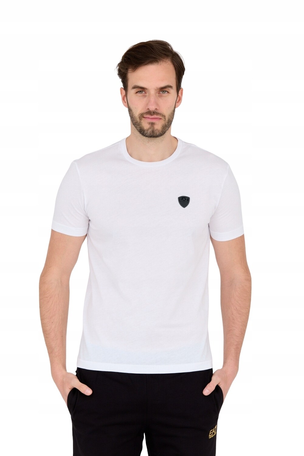 EA7 White men's t-shirt with logo patch