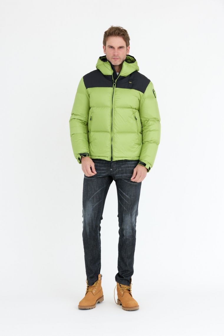 BLAUER Light green men's Cooper jacket with logo on hood