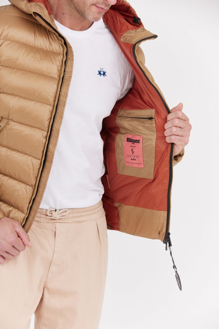 BLAUER Jasnobrązowa puchowa kurtka męska Virgil z kapturem