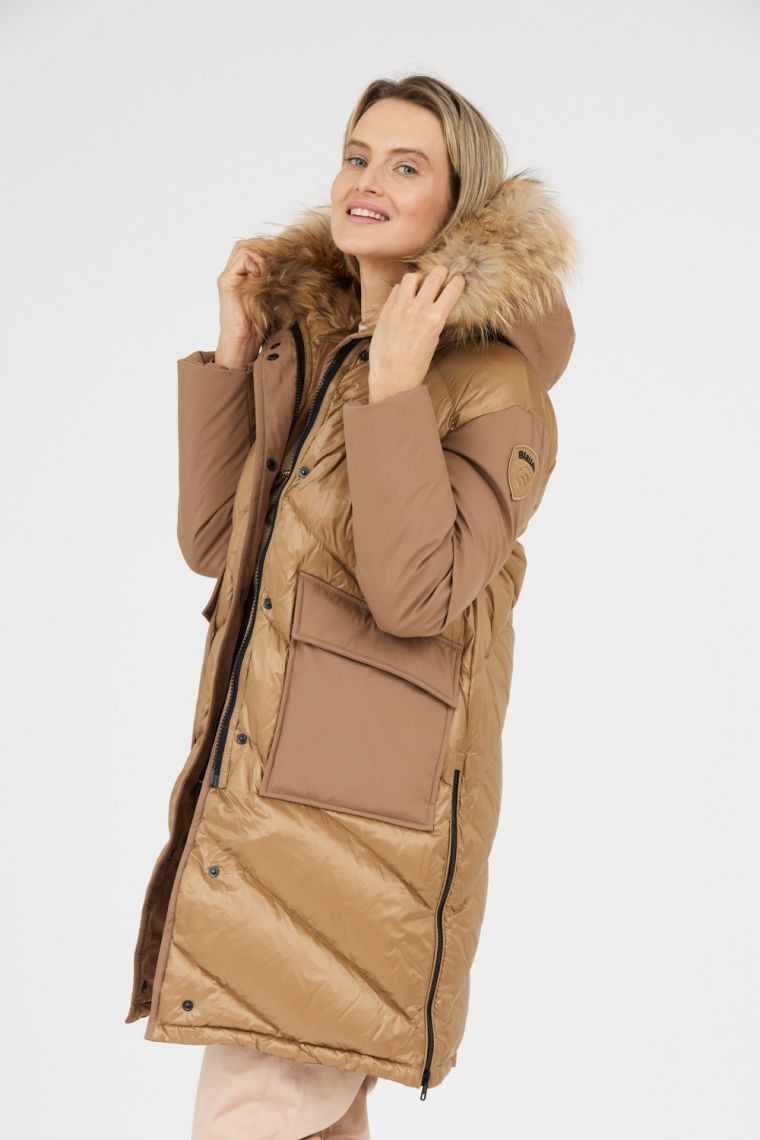 BLAUER Brązowa puchowa kurtka Gwendolyn z kapturem