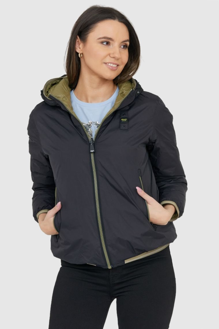 BLAUER Czarno-zielona dwustronna kurtka Stella reversible down jacket