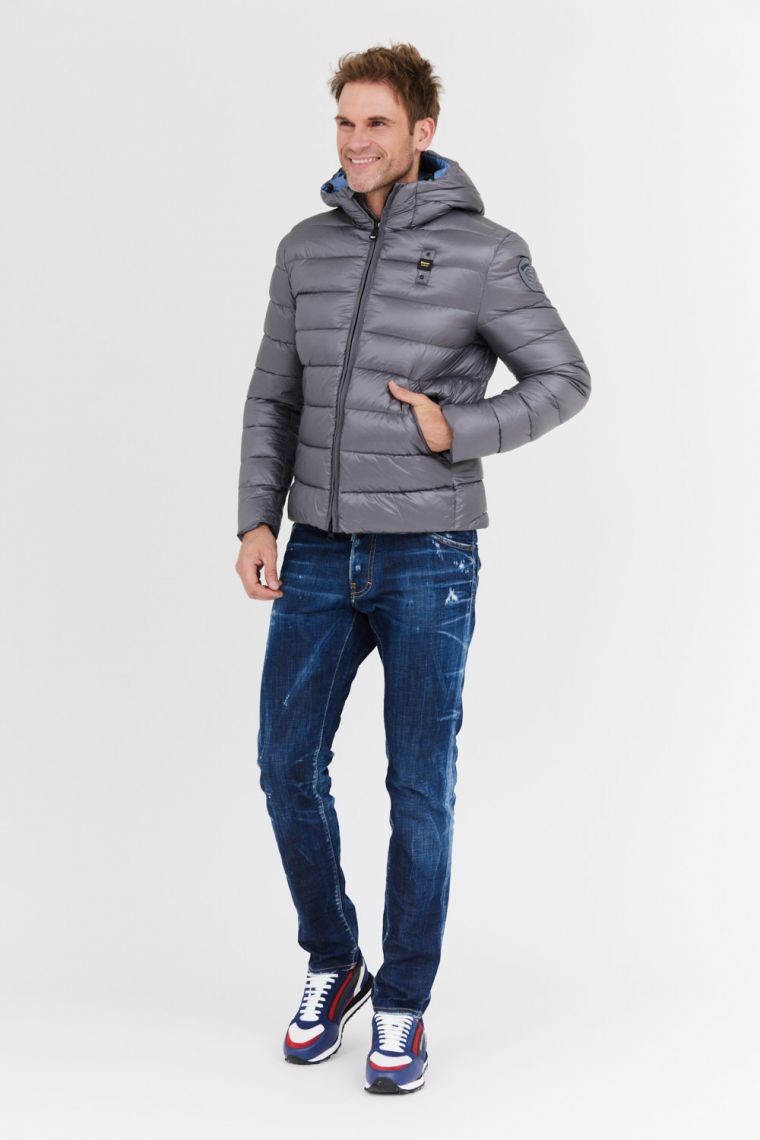 BLAUER Szara puchowa kurtka męska Virgil z kapturem