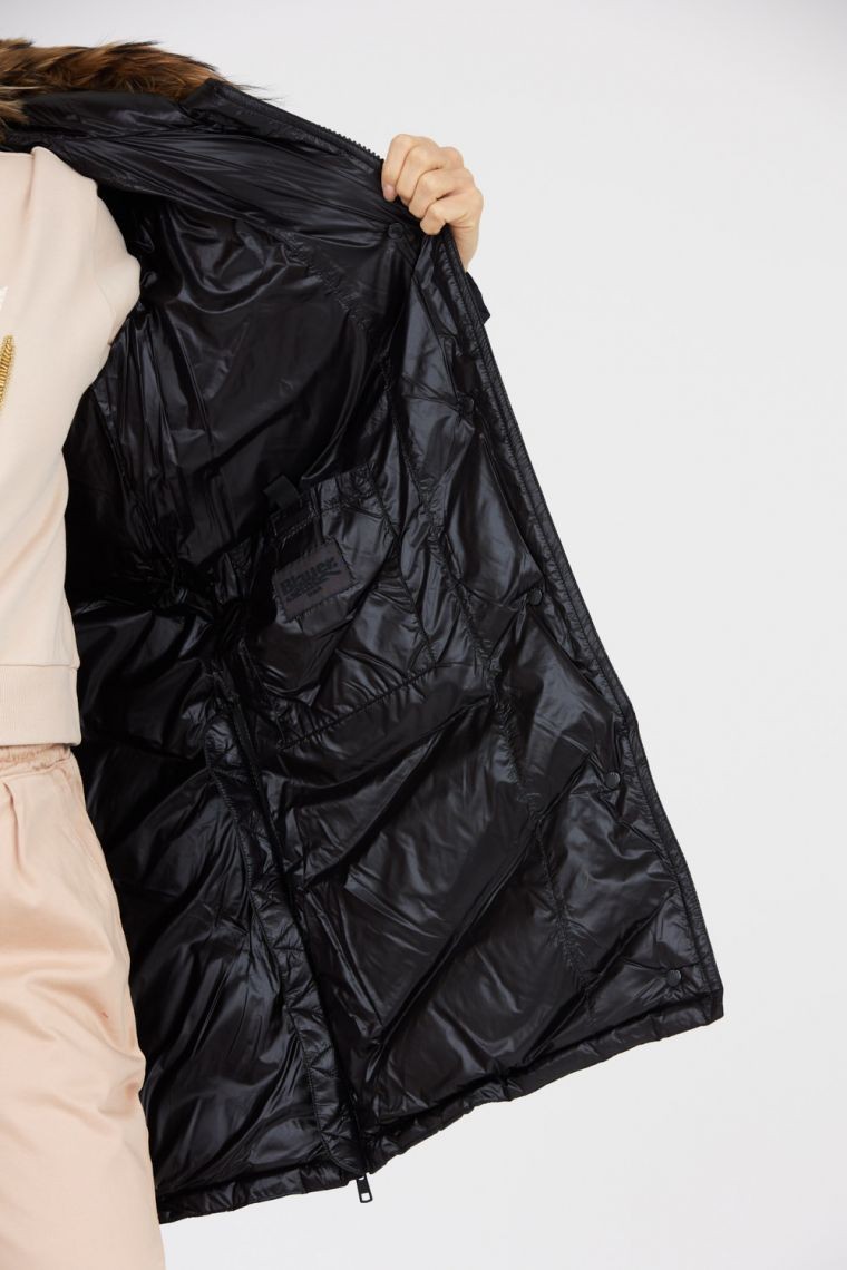 BLAUER Czarna puchowa kurtka Gwendolyn z kapturem