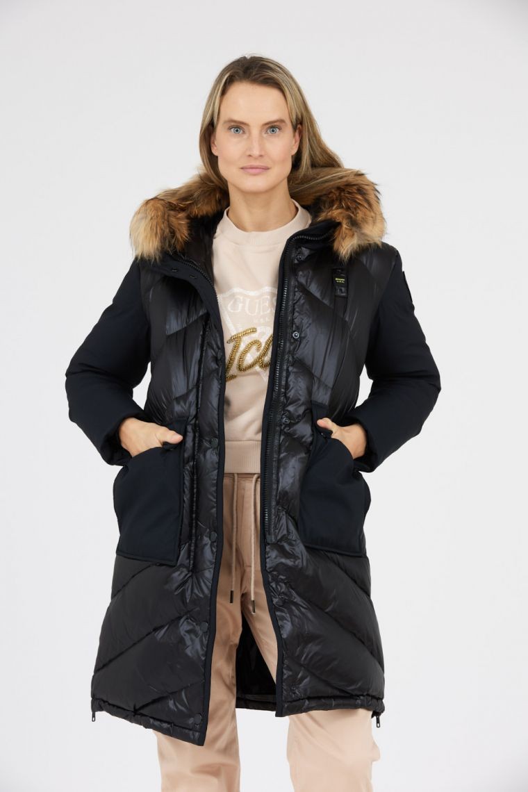 BLAUER Czarna puchowa kurtka Gwendolyn z kapturem