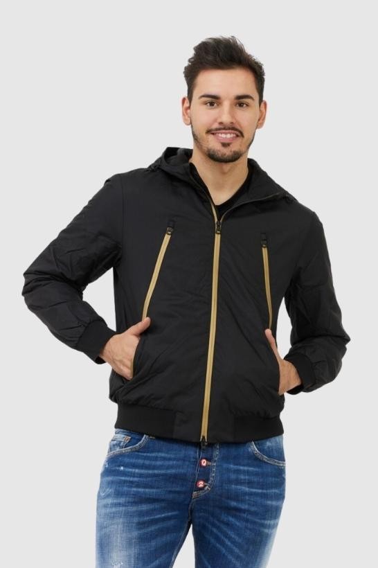 EA7 Black men's jacket with gold zippers